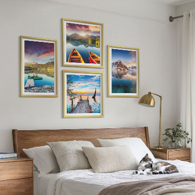 Set de cuadros modernos para salón Lagos, montañas, paisaje, barco
