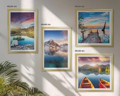 Set de cuadros modernos para salón con paisajes de lagos montañas y barcos