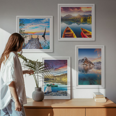 Set de cuadros modernos para salón Lagos, montañas, paisaje, barco