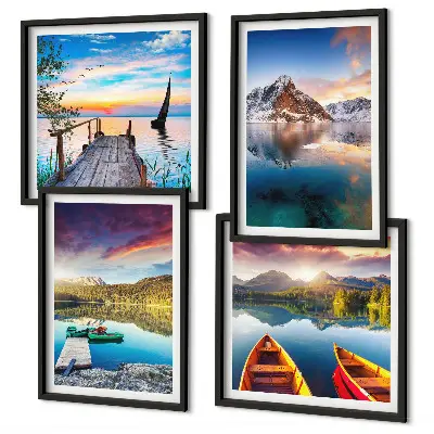 Set de cuadros modernos para salón con paisajes de lagos montañas y barcos