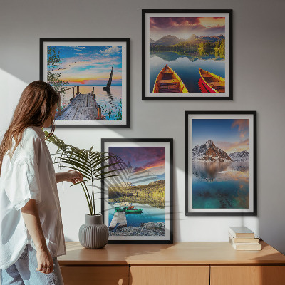 Set de cuadros modernos para salón Lagos, montañas, paisaje, barco