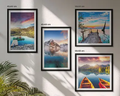 Set de cuadros modernos para salón con paisajes de lagos montañas y barcos