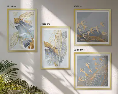 Set de 4 cuadros decorativos para salón con diseño de hojas en tonos azul y beige