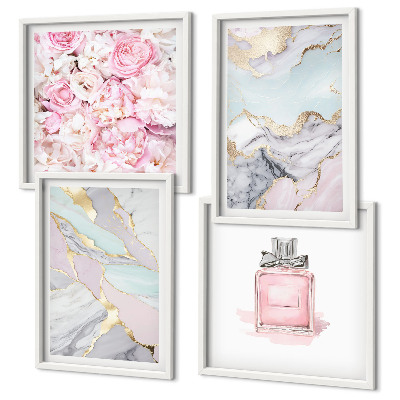 Set de cuadros modernos para salón Flores rosas mármol pastel