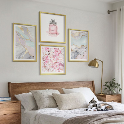 Set de cuadros modernos para salón Flores rosas mármol pastel