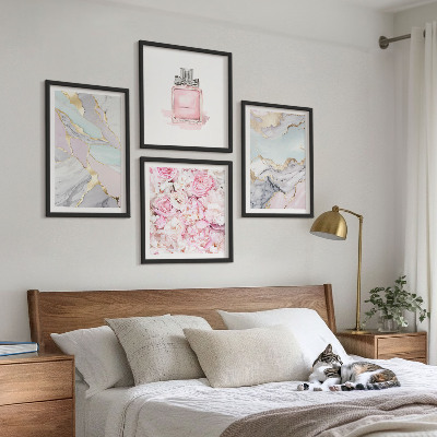 Set de cuadros modernos para salón Flores rosas mármol pastel