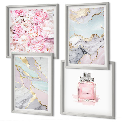 Set de cuadros modernos para salón Flores rosas mármol pastel