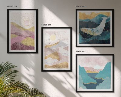 Set de 4 cuadros para salón Montañas abstractas sol