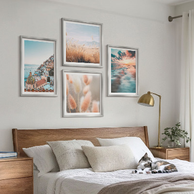 Galería de pared Casas con flores al atardecer en el mar