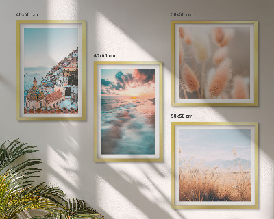 Galería de pared Casas con flores al atardecer en el mar
