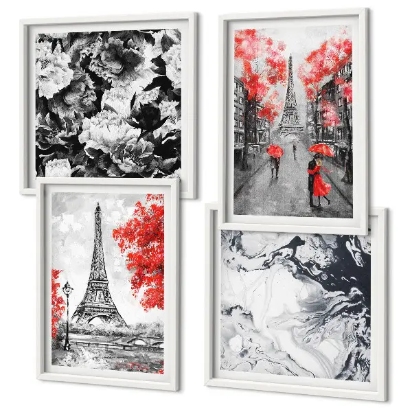 Set de 4 cuadros para salón con diseño de la Torre Eiffel en tonos grises