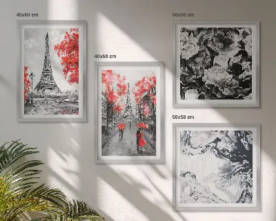 Set de 4 cuadros para salón con diseño de la Torre Eiffel en tonos grises