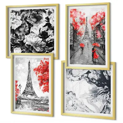 Set de 4 cuadros para salón con diseño de la Torre Eiffel en tonos grises