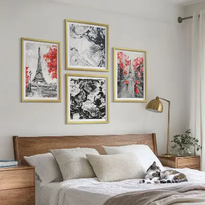 Set de 4 cuadros para salón con diseño de la Torre Eiffel en tonos grises