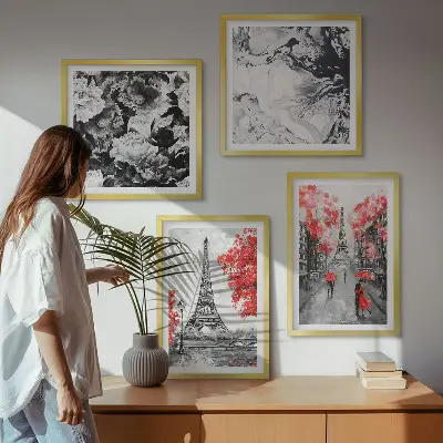 Set de 4 cuadros para salón con diseño de la Torre Eiffel en tonos grises