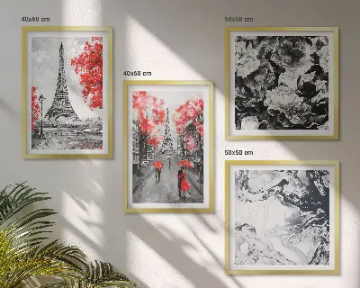 Set de 4 cuadros para salón con diseño de la Torre Eiffel en tonos grises