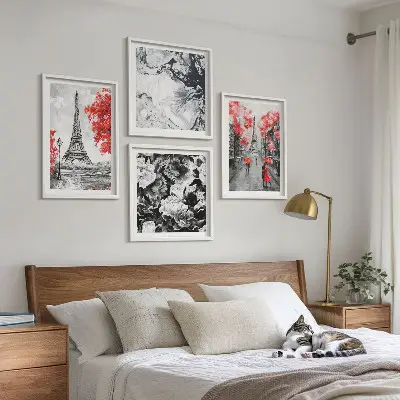 Set de 4 cuadros para salón con diseño de la Torre Eiffel en tonos grises