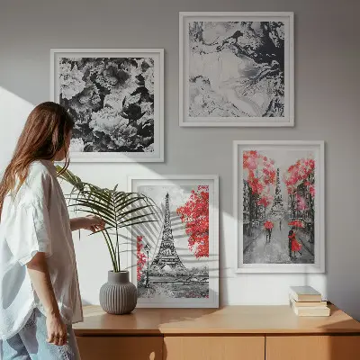 Set de 4 cuadros para salón con diseño de la Torre Eiffel en tonos grises