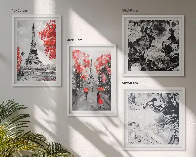 Set de 4 cuadros para salón con diseño de la Torre Eiffel en tonos grises
