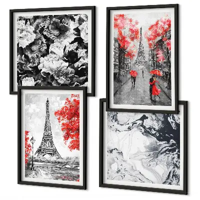 Set de 4 cuadros para salón con diseño de la Torre Eiffel en tonos grises