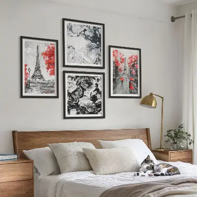 Set de 4 cuadros para salón con diseño de la Torre Eiffel en tonos grises