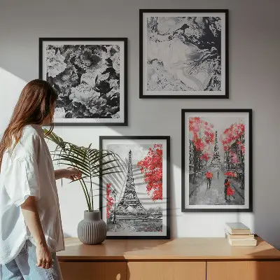 Set de 4 cuadros para salón con diseño de la Torre Eiffel en tonos grises