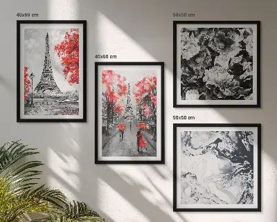 Set de 4 cuadros para salón con diseño de la Torre Eiffel en tonos grises