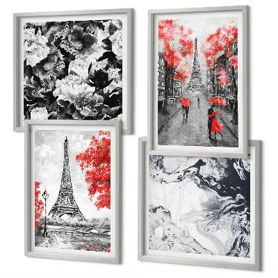 Set de 4 cuadros para salón con diseño de la Torre Eiffel en tonos grises