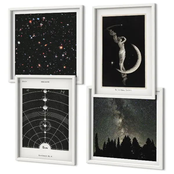 Set de 4 cuadros para salón diseño de galaxia del sistema solar