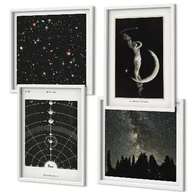 Set de 4 cuadros para salón diseño de galaxia del sistema solar