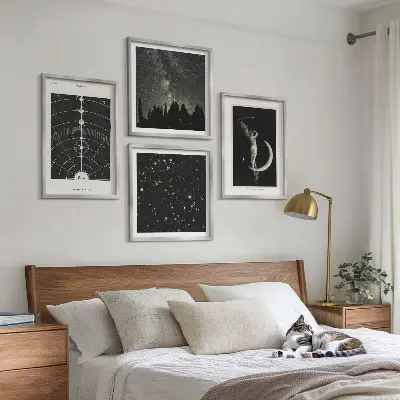 Set de 4 cuadros para salón diseño de galaxia del sistema solar