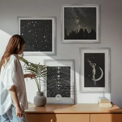 Set de 4 cuadros para salón diseño de galaxia del sistema solar
