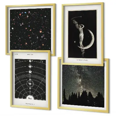 Set de 4 cuadros para salón diseño de galaxia del sistema solar