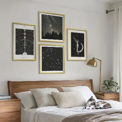 Set de 4 cuadros para salón diseño de galaxia del sistema solar