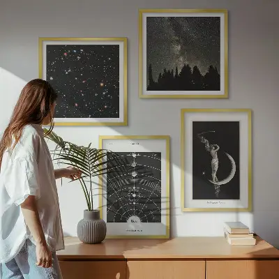 Set de 4 cuadros para salón diseño de galaxia del sistema solar