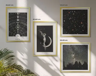 Set de 4 cuadros para salón diseño de galaxia del sistema solar