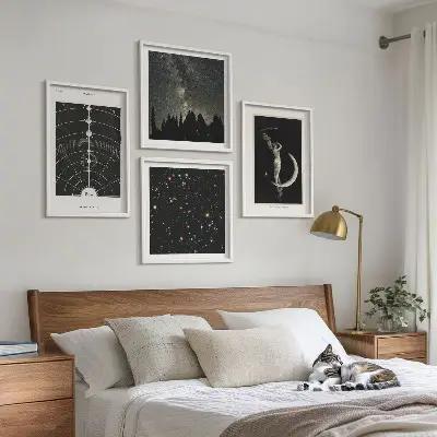 Set de 4 cuadros para salón diseño de galaxia del sistema solar