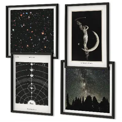 Set de 4 cuadros para salón diseño de galaxia del sistema solar