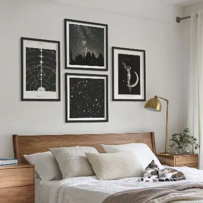 Set de 4 cuadros para salón diseño de galaxia del sistema solar