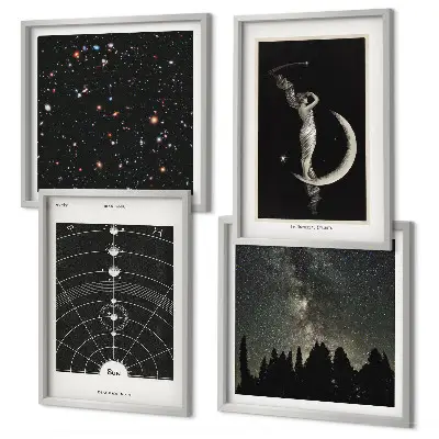 Set de 4 cuadros para salón diseño de galaxia del sistema solar