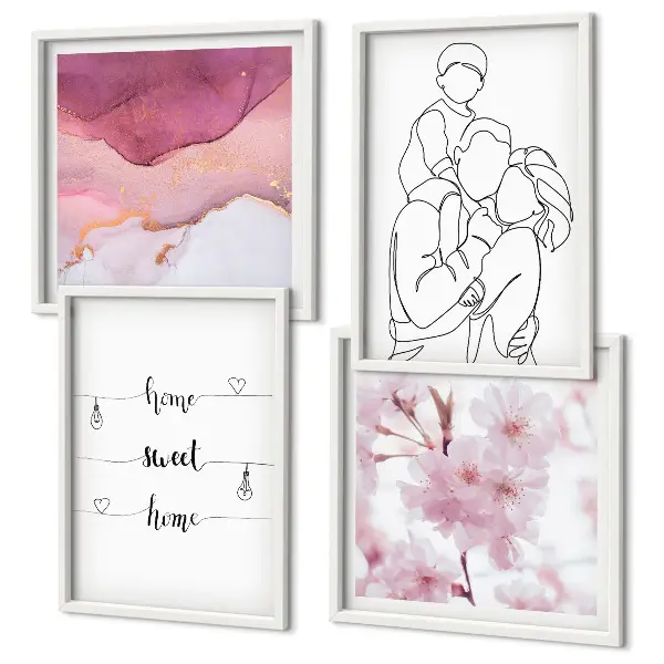 Set de 4 cuadros de flores estilo minimalista para salón