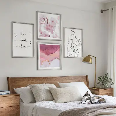 Set de 4 cuadros de flores estilo minimalista para salón