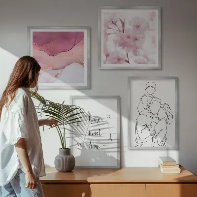 Set de 4 cuadros de flores estilo minimalista para salón