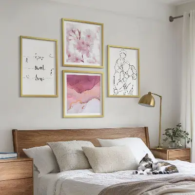 Set de 4 cuadros de flores estilo minimalista para salón