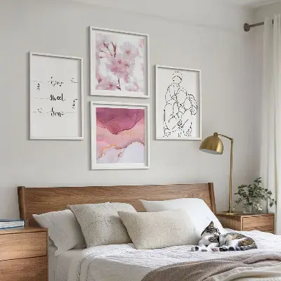 Set de 4 cuadros de flores estilo minimalista para salón