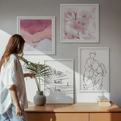 Set de 4 cuadros de flores estilo minimalista para salón