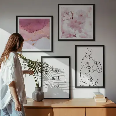 Set de 4 cuadros de flores estilo minimalista para salón