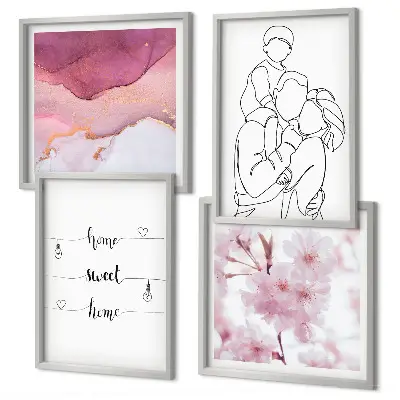 Set de 4 cuadros de flores estilo minimalista para salón