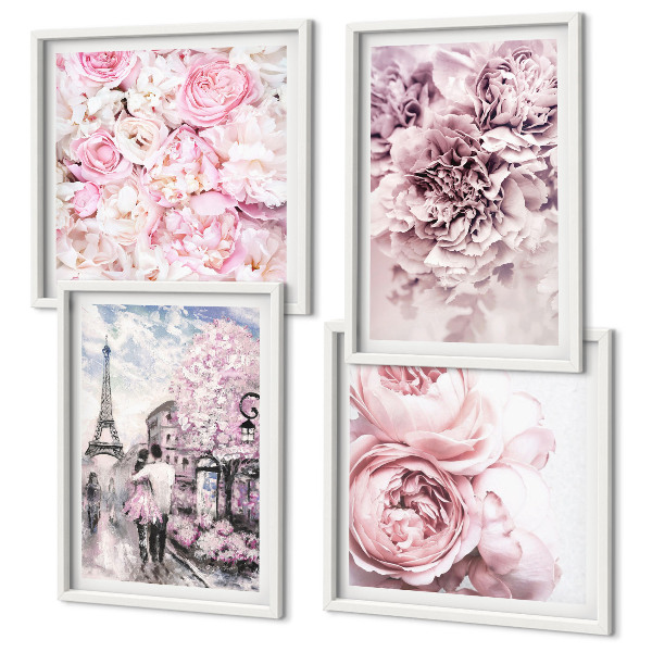 Galería de pared Paisaje romántico con flores rosas