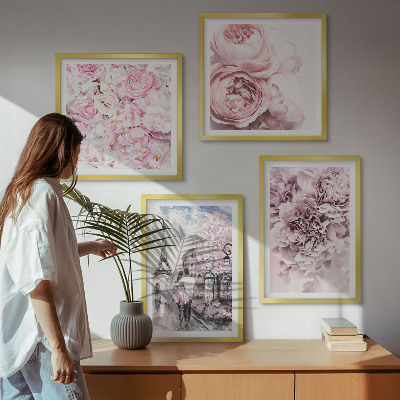 Galería de pared Paisaje romántico con flores rosas